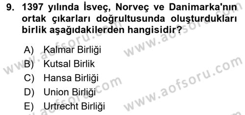 Ortaçağ-Yeniçağ Avrupa Tarihi Dersi 2023 - 2024 Yılı Yaz Okulu Sınav Soruları 9. Soru