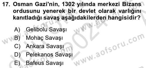 Ortaçağ-Yeniçağ Avrupa Tarihi Dersi Ara Sınavı Deneme Sınav Soruları 17. Soru