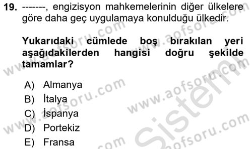 Ortaçağ-Yeniçağ Avrupa Tarihi Dersi Ara Sınavı Deneme Sınav Soruları 19. Soru