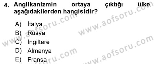 Ortaçağ-Yeniçağ Avrupa Tarihi Dersi Ara Sınavı Deneme Sınav Soruları 4. Soru