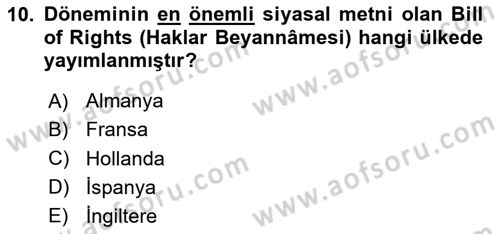 Ortaçağ-Yeniçağ Avrupa Tarihi Dersi 2024 - 2025 Yılı (Final) Dönem Sonu Sınav Soruları 10. Soru