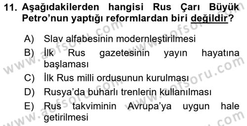 Ortaçağ-Yeniçağ Avrupa Tarihi Dersi 2024 - 2025 Yılı (Final) Dönem Sonu Sınav Soruları 11. Soru