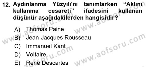 Ortaçağ-Yeniçağ Avrupa Tarihi Dersi 2024 - 2025 Yılı (Final) Dönem Sonu Sınav Soruları 12. Soru