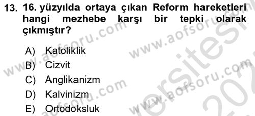 Ortaçağ-Yeniçağ Avrupa Tarihi Dersi 2024 - 2025 Yılı (Final) Dönem Sonu Sınav Soruları 13. Soru