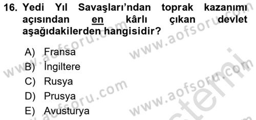 Ortaçağ-Yeniçağ Avrupa Tarihi Dersi 2024 - 2025 Yılı (Final) Dönem Sonu Sınav Soruları 16. Soru