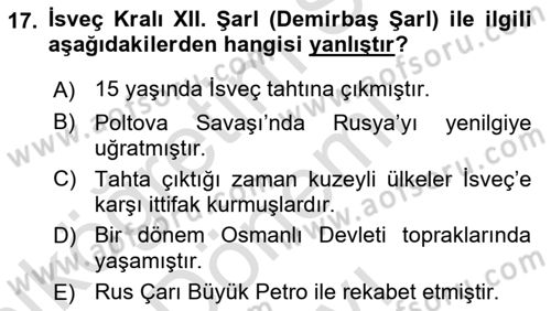 Ortaçağ-Yeniçağ Avrupa Tarihi Dersi 2024 - 2025 Yılı (Final) Dönem Sonu Sınav Soruları 17. Soru
