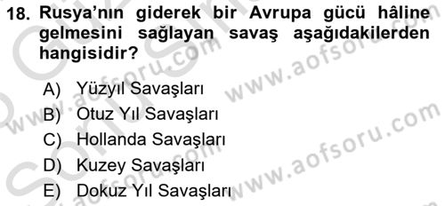 Ortaçağ-Yeniçağ Avrupa Tarihi Dersi 2024 - 2025 Yılı (Final) Dönem Sonu Sınav Soruları 18. Soru