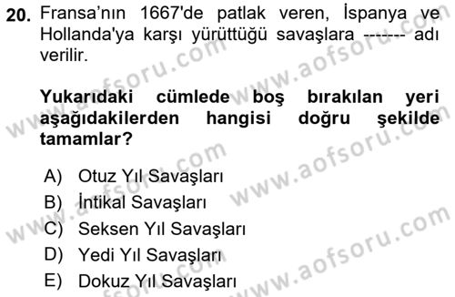 Ortaçağ-Yeniçağ Avrupa Tarihi Dersi 2024 - 2025 Yılı (Final) Dönem Sonu Sınav Soruları 20. Soru