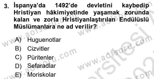 Ortaçağ-Yeniçağ Avrupa Tarihi Dersi 2024 - 2025 Yılı (Final) Dönem Sonu Sınav Soruları 3. Soru