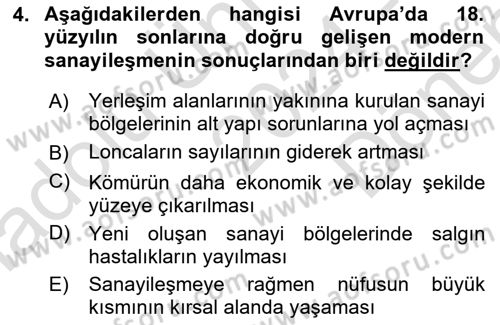 Ortaçağ-Yeniçağ Avrupa Tarihi Dersi 2024 - 2025 Yılı (Final) Dönem Sonu Sınav Soruları 4. Soru