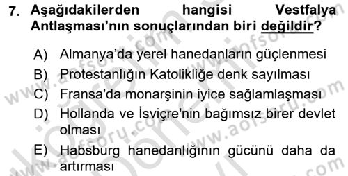 Ortaçağ-Yeniçağ Avrupa Tarihi Dersi 2024 - 2025 Yılı (Final) Dönem Sonu Sınav Soruları 7. Soru