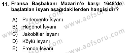 Ortaçağ-Yeniçağ Avrupa Tarihi Dersi 2024 - 2025 Yılı Yaz Okulu Sınav Soruları 11. Soru