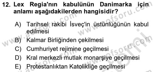 Ortaçağ-Yeniçağ Avrupa Tarihi Dersi 2024 - 2025 Yılı Yaz Okulu Sınav Soruları 12. Soru