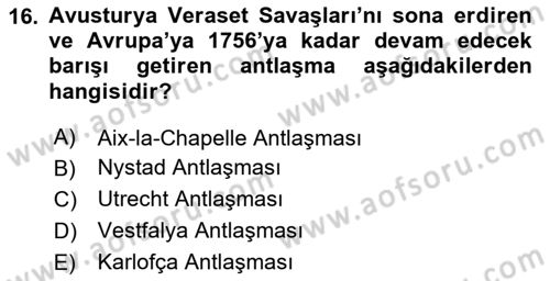 Ortaçağ-Yeniçağ Avrupa Tarihi Dersi 2024 - 2025 Yılı Yaz Okulu Sınav Soruları 16. Soru