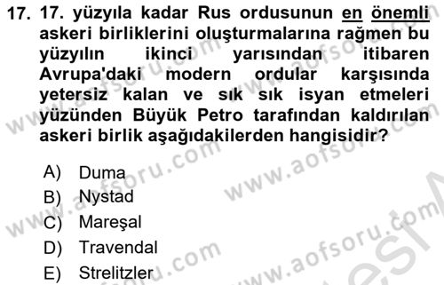 Ortaçağ-Yeniçağ Avrupa Tarihi Dersi 2024 - 2025 Yılı Yaz Okulu Sınav Soruları 17. Soru