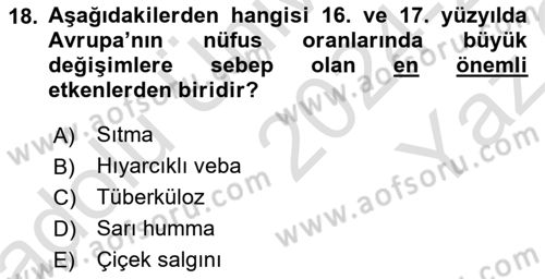 Ortaçağ-Yeniçağ Avrupa Tarihi Dersi 2024 - 2025 Yılı Yaz Okulu Sınav Soruları 18. Soru