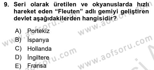 Ortaçağ-Yeniçağ Avrupa Tarihi Dersi 2024 - 2025 Yılı Yaz Okulu Sınav Soruları 9. Soru