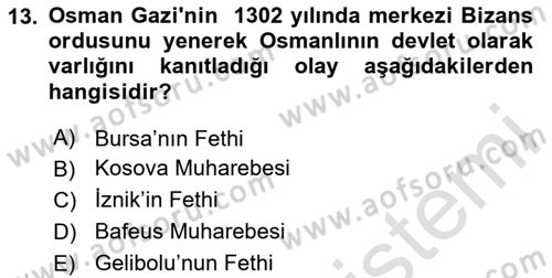 Ortaçağ-Yeniçağ Avrupa Tarihi Dersi 2025 - 2026 Yılı (Vize) Ara Sınav Soruları 13. Soru
