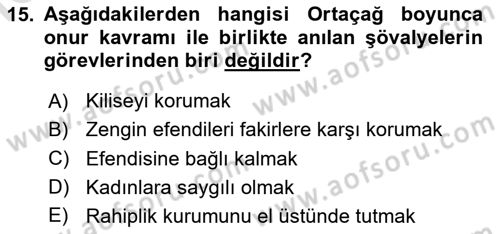 Ortaçağ-Yeniçağ Avrupa Tarihi Dersi 2025 - 2026 Yılı (Vize) Ara Sınav Soruları 15. Soru