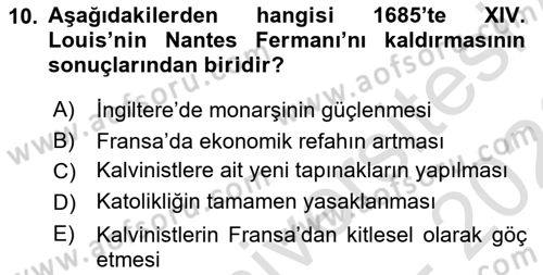 Ortaçağ-Yeniçağ Avrupa Tarihi Dersi 2025 - 2026 Yılı (Final) Dönem Sonu Sınav Soruları 10. Soru