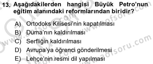 Ortaçağ-Yeniçağ Avrupa Tarihi Dersi 2025 - 2026 Yılı (Final) Dönem Sonu Sınav Soruları 13. Soru