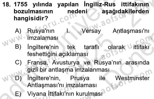 Ortaçağ-Yeniçağ Avrupa Tarihi Dersi 2025 - 2026 Yılı (Final) Dönem Sonu Sınav Soruları 18. Soru