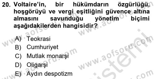 Ortaçağ-Yeniçağ Avrupa Tarihi Dersi 2025 - 2026 Yılı (Final) Dönem Sonu Sınav Soruları 20. Soru