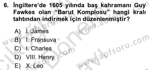 Ortaçağ-Yeniçağ Avrupa Tarihi Dersi 2025 - 2026 Yılı (Final) Dönem Sonu Sınav Soruları 6. Soru