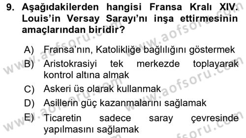 Ortaçağ-Yeniçağ Avrupa Tarihi Dersi 2025 - 2026 Yılı (Final) Dönem Sonu Sınav Soruları 9. Soru