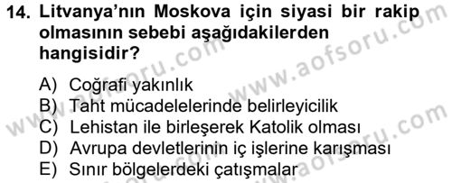 Rusya Tarihi Dersi 2012 - 2013 Yılı (Vize) Ara Sınav Soruları 14. Soru