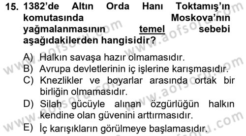 Rusya Tarihi Dersi 2012 - 2013 Yılı (Vize) Ara Sınav Soruları 15. Soru