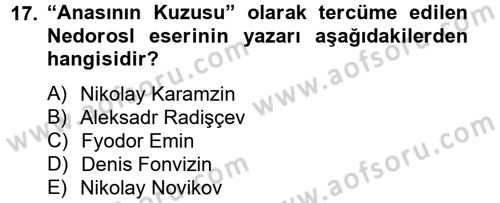 Rusya Tarihi Dersi 2012 - 2013 Yılı (Vize) Ara Sınav Soruları 17. Soru