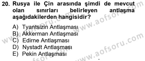 Rusya Tarihi Dersi 2012 - 2013 Yılı (Vize) Ara Sınav Soruları 20. Soru