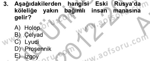 Rusya Tarihi Dersi 2012 - 2013 Yılı (Vize) Ara Sınav Soruları 3. Soru