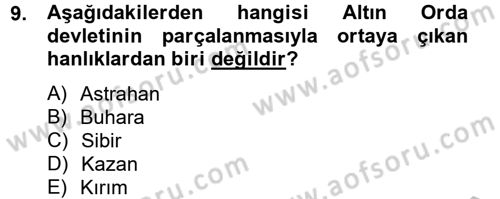 Rusya Tarihi Dersi 2012 - 2013 Yılı (Vize) Ara Sınav Soruları 9. Soru