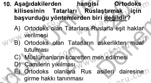 Rusya Tarihi Dersi 2012 - 2013 Yılı (Final) Dönem Sonu Sınav Soruları 10. Soru