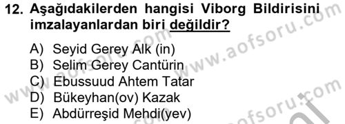 Rusya Tarihi Dersi 2012 - 2013 Yılı (Final) Dönem Sonu Sınav Soruları 12. Soru