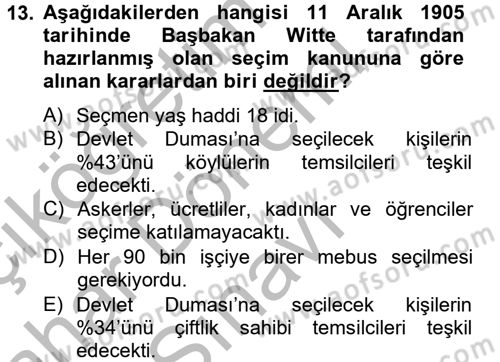 Rusya Tarihi Dersi 2012 - 2013 Yılı (Final) Dönem Sonu Sınav Soruları 13. Soru