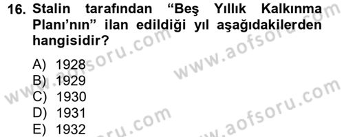 Rusya Tarihi Dersi 2012 - 2013 Yılı (Final) Dönem Sonu Sınav Soruları 16. Soru