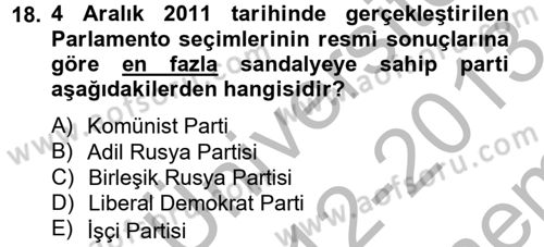 Rusya Tarihi Dersi 2012 - 2013 Yılı (Final) Dönem Sonu Sınav Soruları 18. Soru