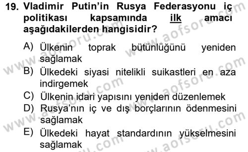 Rusya Tarihi Dersi 2012 - 2013 Yılı (Final) Dönem Sonu Sınav Soruları 19. Soru