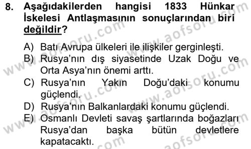 Rusya Tarihi Dersi 2012 - 2013 Yılı (Final) Dönem Sonu Sınav Soruları 8. Soru