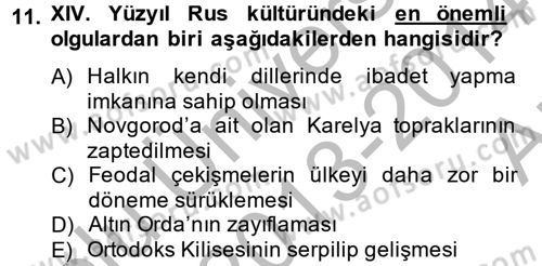 Rusya Tarihi Dersi 2013 - 2014 Yılı (Vize) Ara Sınav Soruları 11. Soru