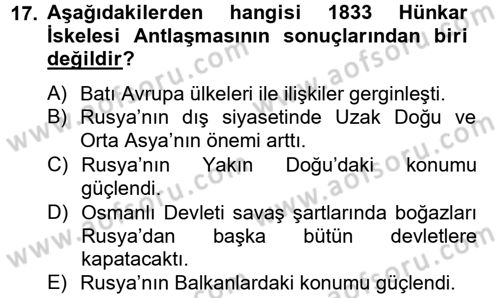 Rusya Tarihi Dersi 2013 - 2014 Yılı (Vize) Ara Sınav Soruları 17. Soru