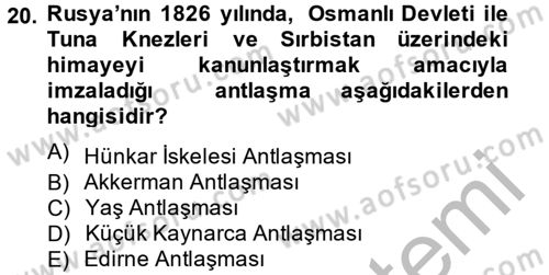 Rusya Tarihi Dersi 2013 - 2014 Yılı (Vize) Ara Sınav Soruları 20. Soru