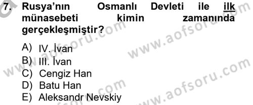 Rusya Tarihi Dersi 2013 - 2014 Yılı (Vize) Ara Sınav Soruları 7. Soru