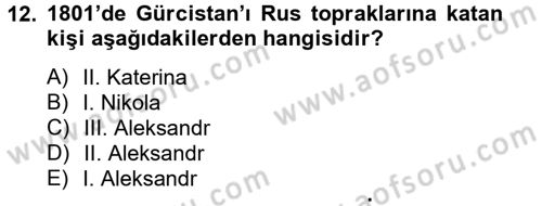 Rusya Tarihi Dersi 2013 - 2014 Yılı (Final) Dönem Sonu Sınav Soruları 12. Soru