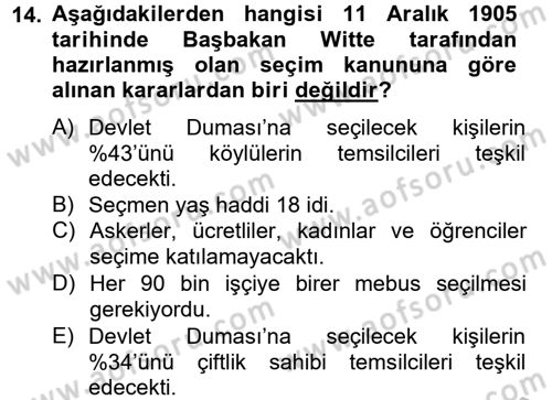 Rusya Tarihi Dersi 2013 - 2014 Yılı (Final) Dönem Sonu Sınav Soruları 14. Soru