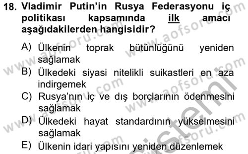 Rusya Tarihi Dersi 2013 - 2014 Yılı (Final) Dönem Sonu Sınav Soruları 18. Soru