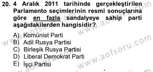 Rusya Tarihi Dersi 2013 - 2014 Yılı (Final) Dönem Sonu Sınav Soruları 20. Soru